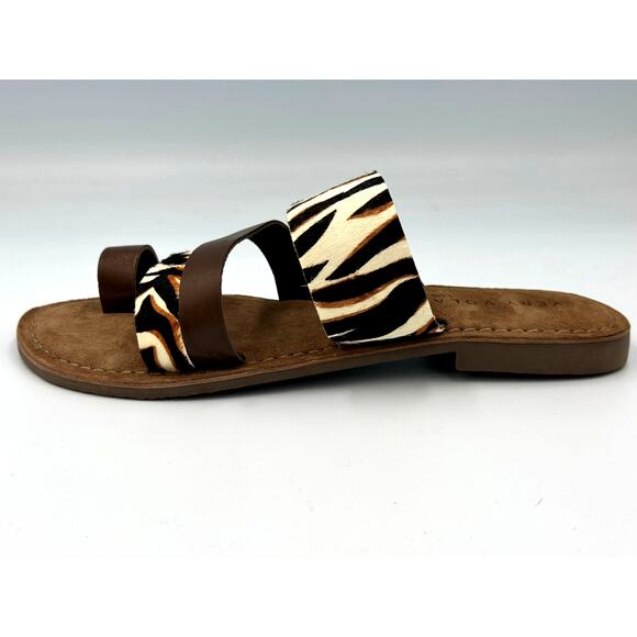 Real Leather Flats Animal Print Toe Loop Very Volatile Jenika Sandals Brown s 8 - Picture 10 of 14